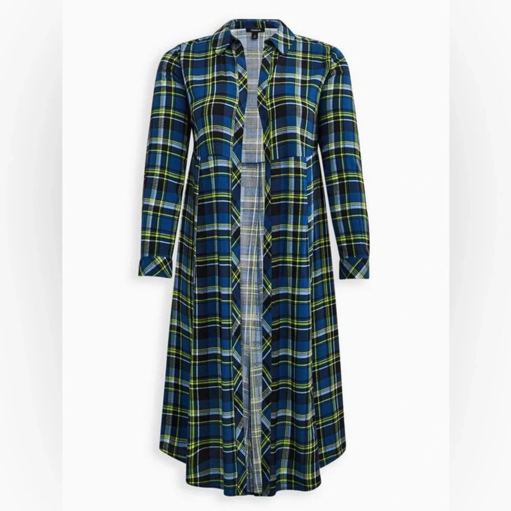 Torrid Blue and Yellow Challis Long Maxi Shirt Style Open Front Kimono Size 2X - Picture 4 of 15